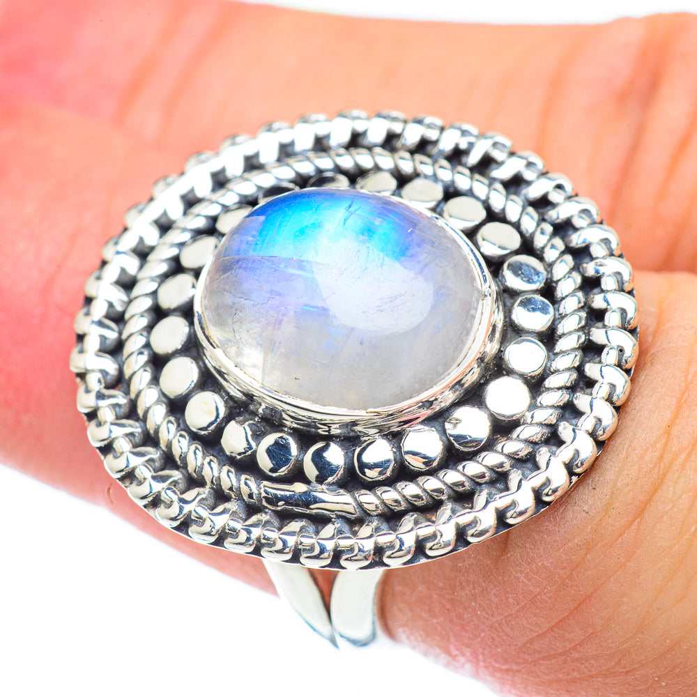 Rainbow Moonstone Rings handcrafted by Anasilvercos - RING57107