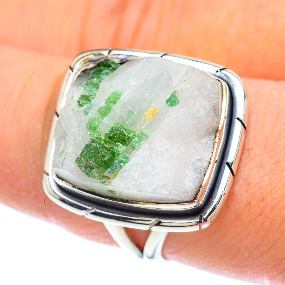 Green Tourmaline In Quartz Rings handcrafted by Anasilvercos - RING57154