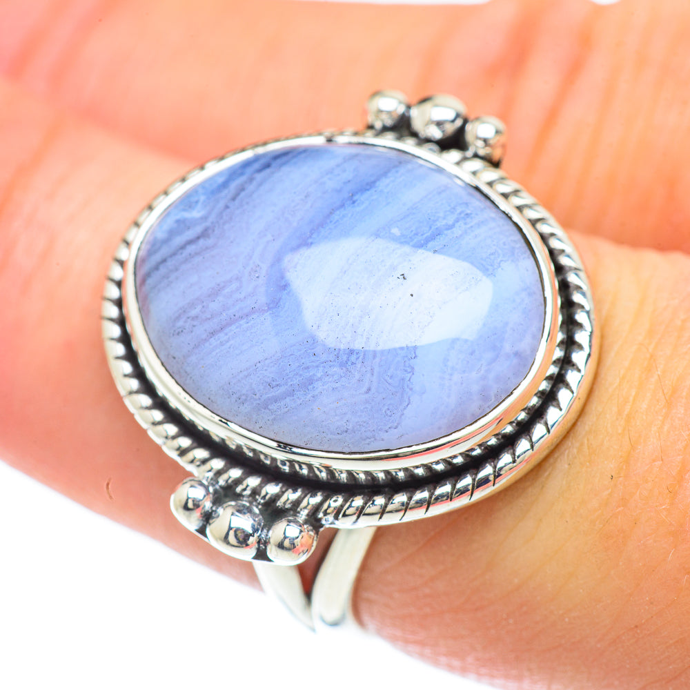Blue Lace Agate Rings handcrafted by Anasilvercos - RING57180