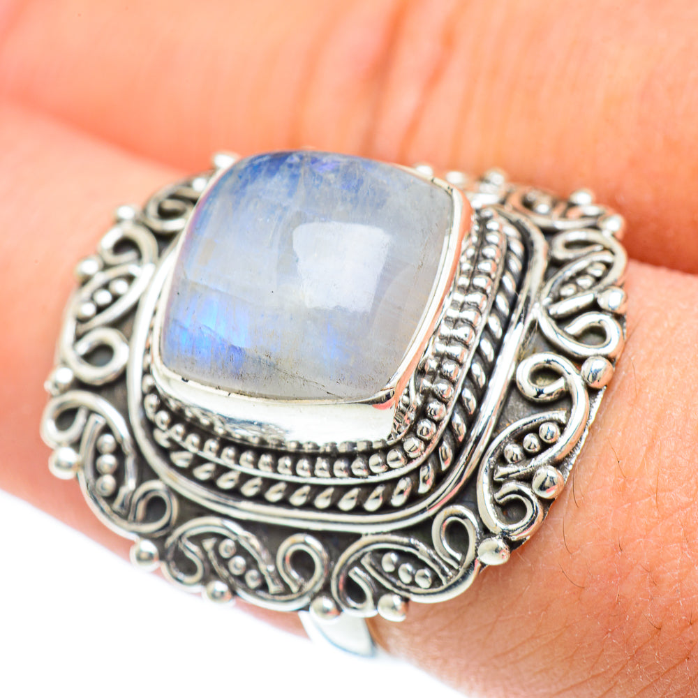 Rainbow Moonstone Rings handcrafted by Anasilvercos - RING57271