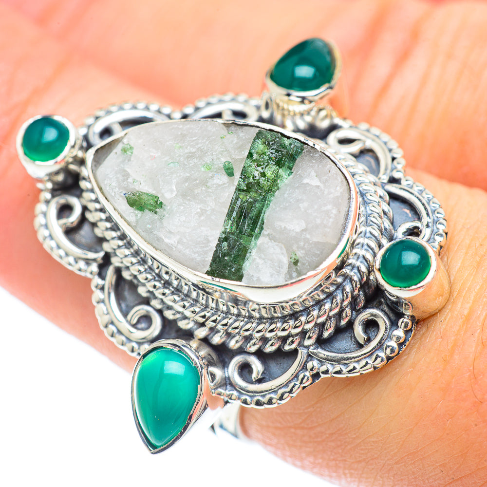 Green Tourmaline In Quartz Rings handcrafted by Anasilvercos - RING57343