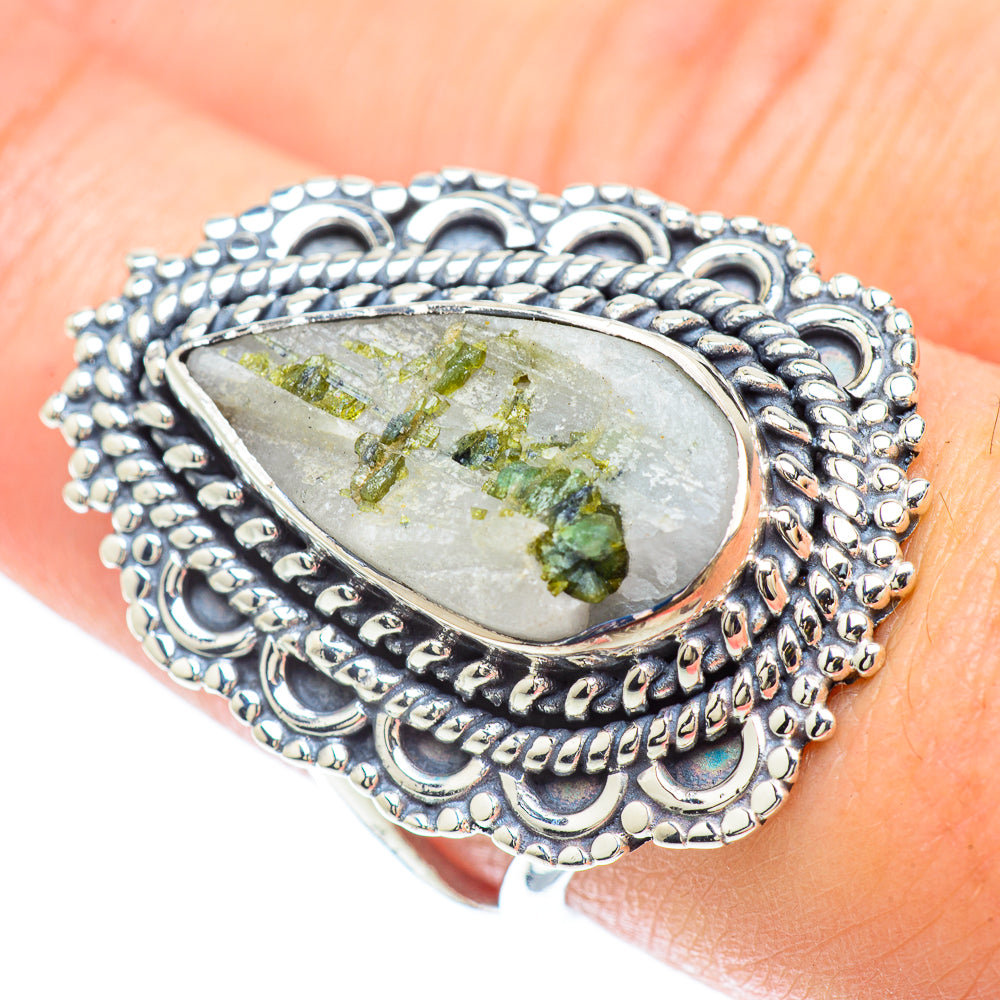 Green Tourmaline In Quartz Rings handcrafted by Anasilvercos - RING57389