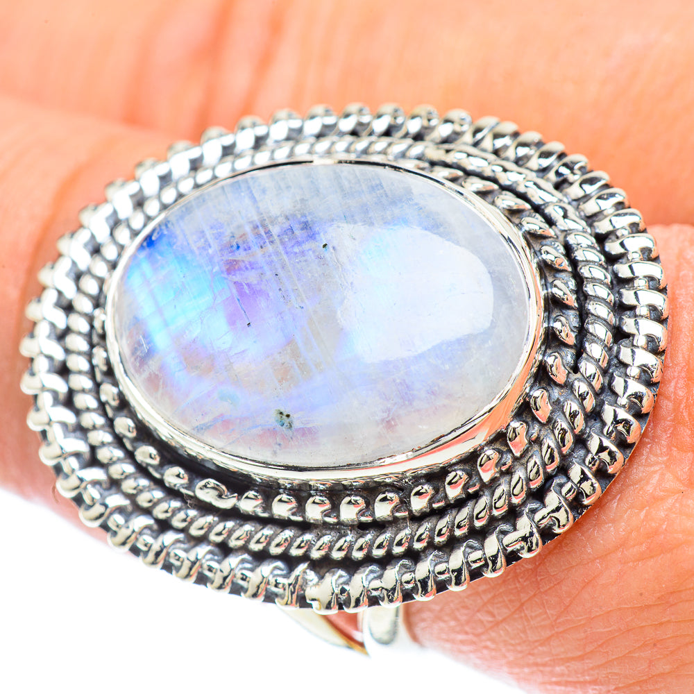Rainbow Moonstone Rings handcrafted by Anasilvercos - RING57418