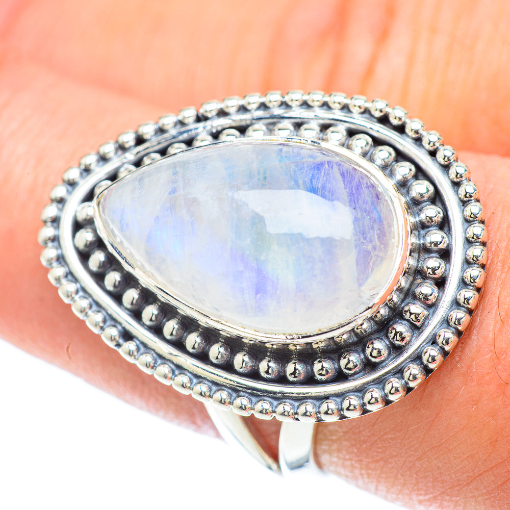 Rainbow Moonstone Rings handcrafted by Anasilvercos - RING57419