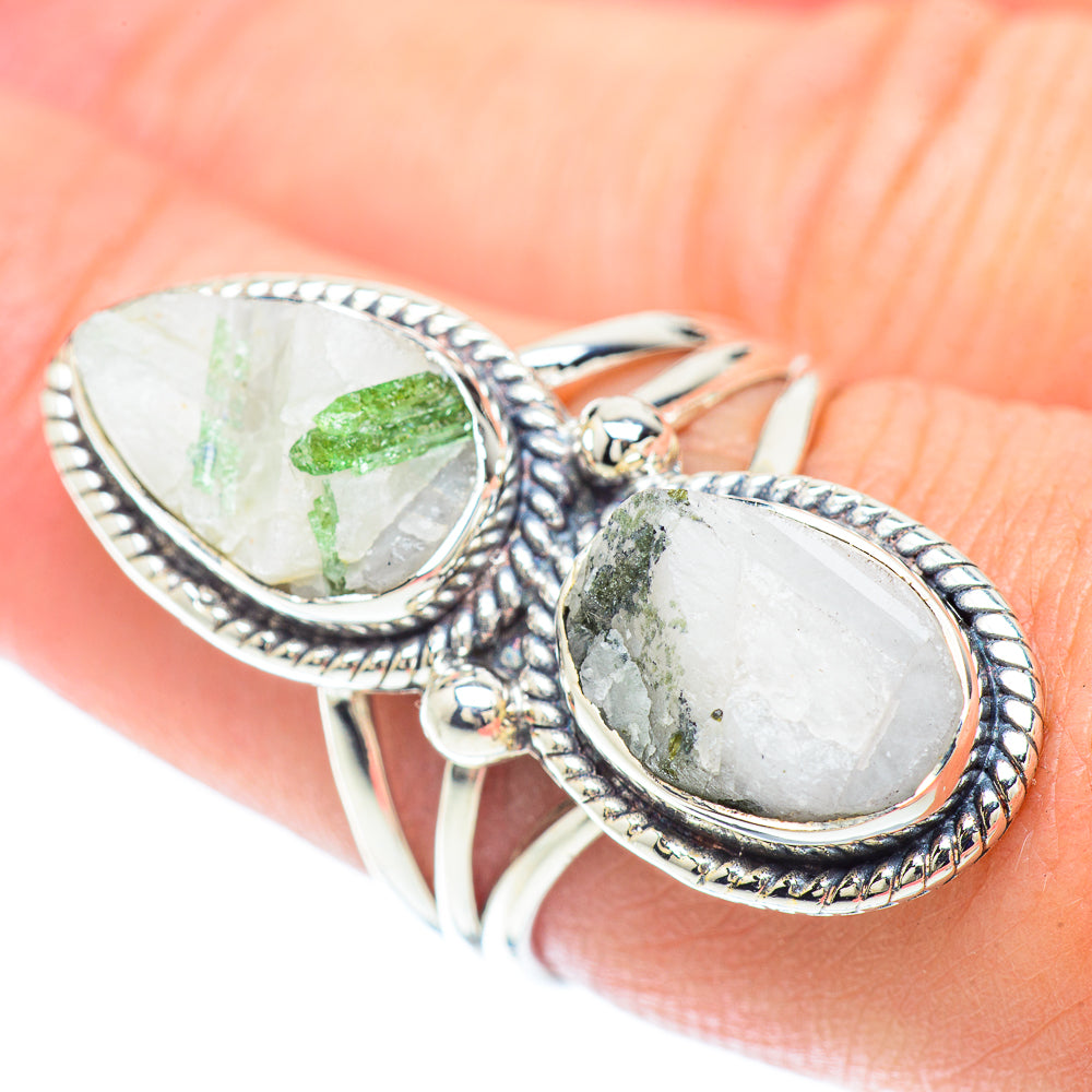 Green Tourmaline In Quartz Rings handcrafted by Anasilvercos - RING57420