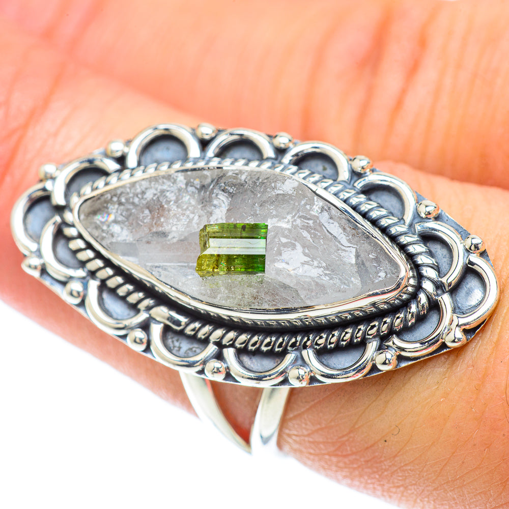 Green Tourmaline In Quartz Rings handcrafted by Anasilvercos - RING57421