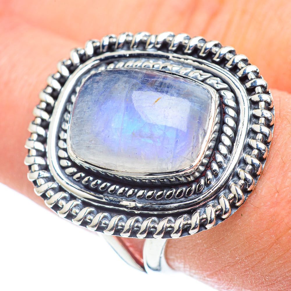 Rainbow Moonstone Rings handcrafted by Anasilvercos - RING57520