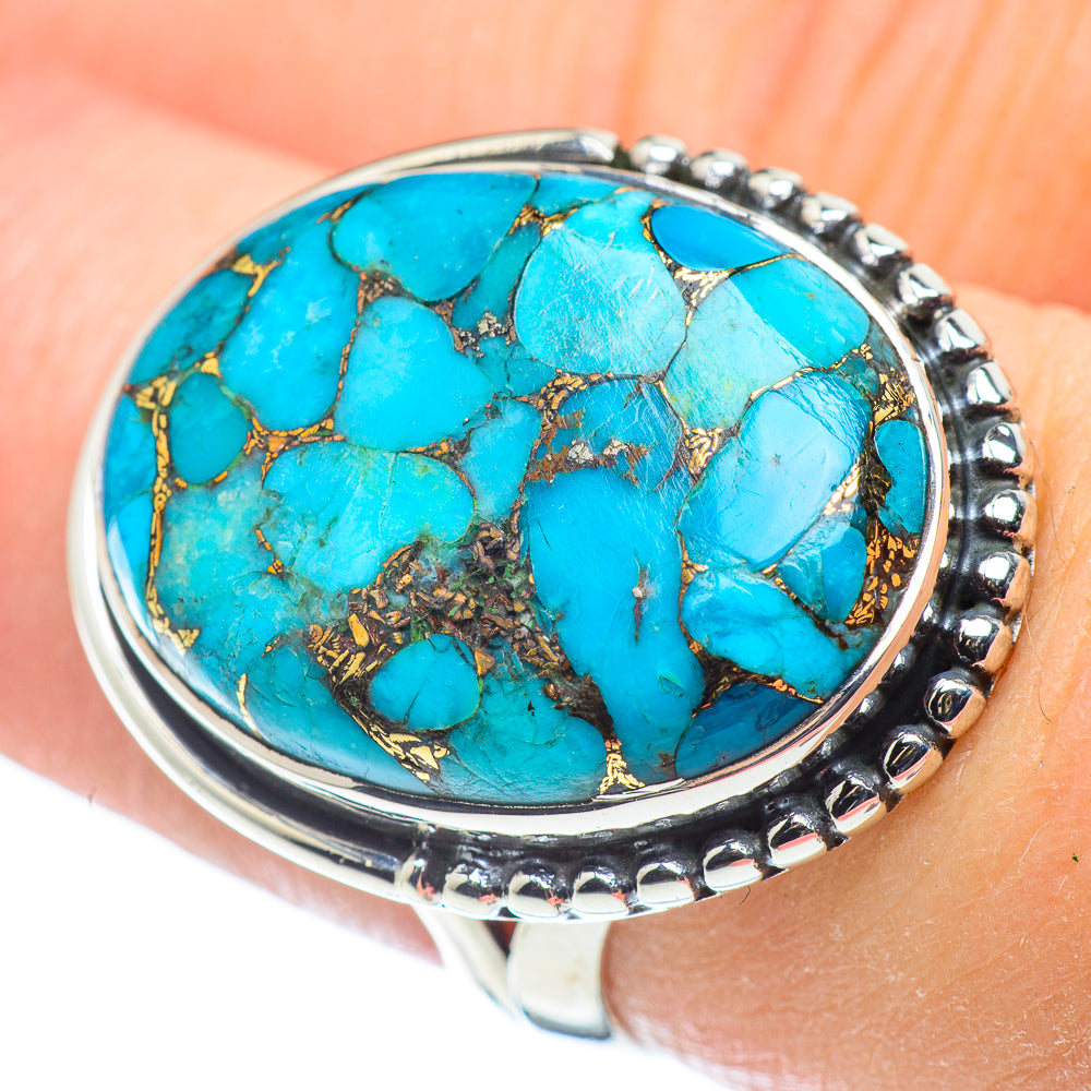 Blue Copper Composite Turquoise Rings handcrafted by Anasilvercos - RING57538