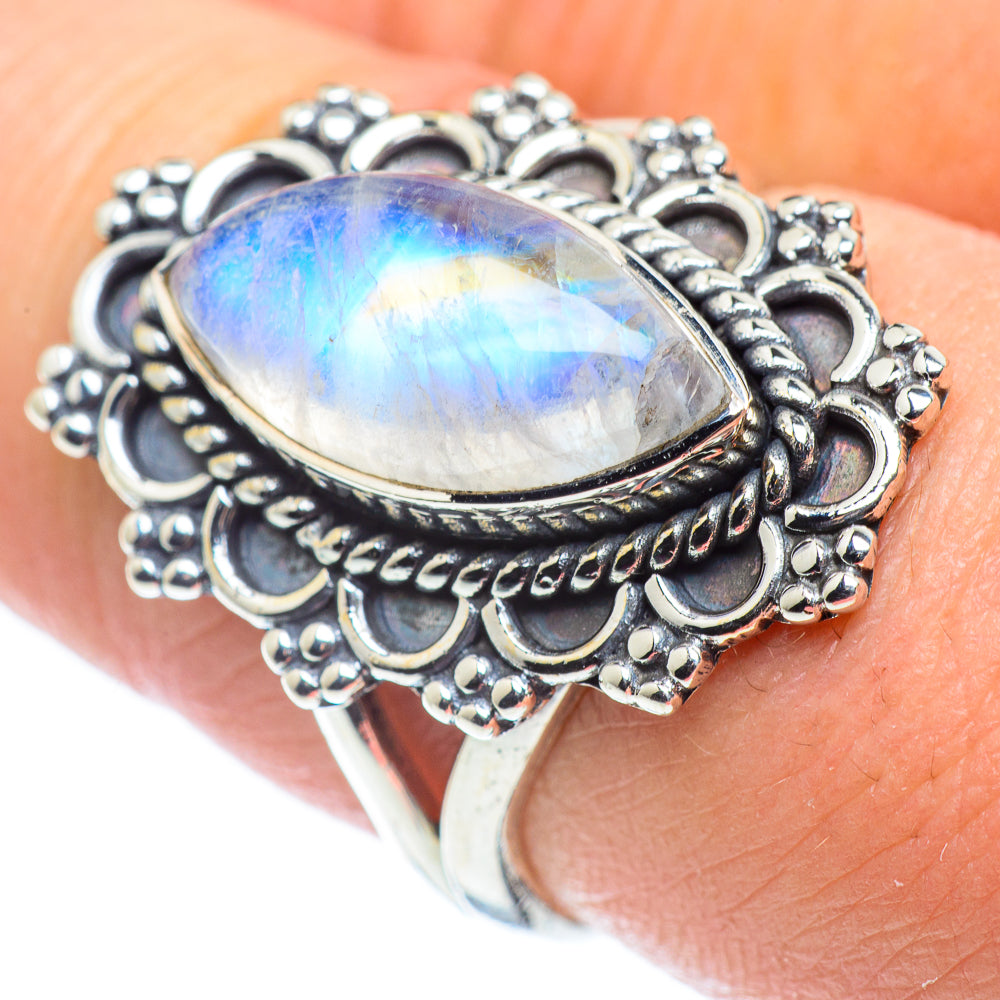 Rainbow Moonstone Rings handcrafted by Anasilvercos - RING57605