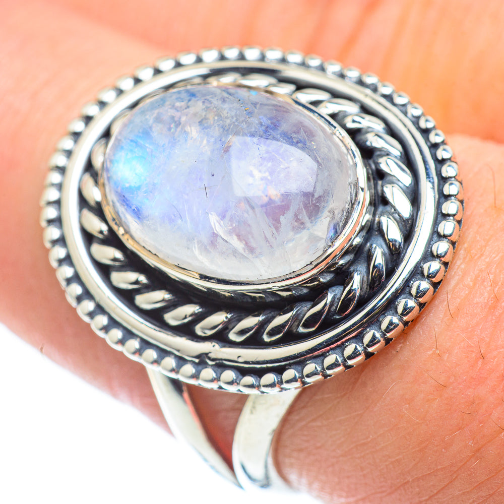 Rainbow Moonstone Rings handcrafted by Anasilvercos - RING57606