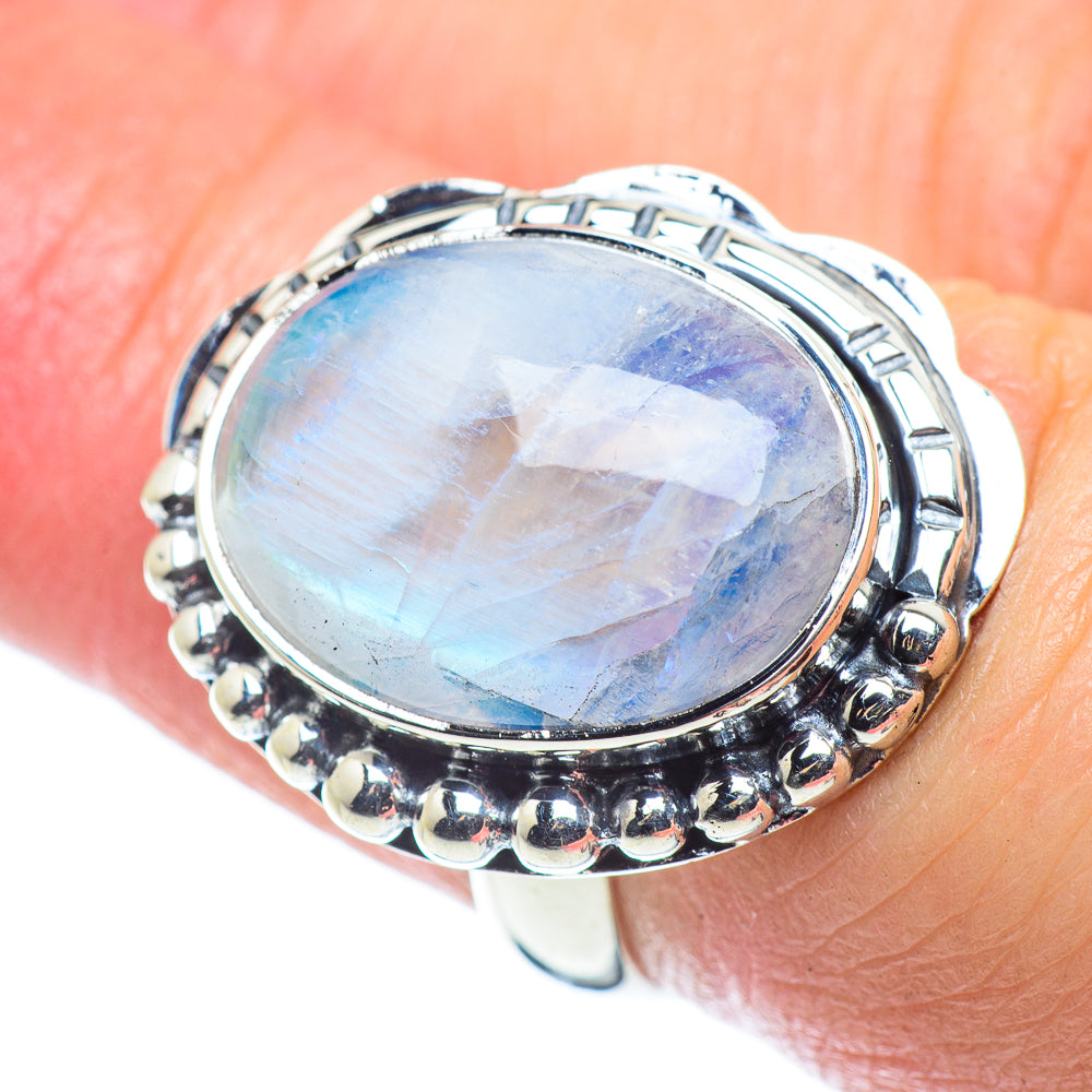 Rainbow Moonstone Rings handcrafted by Anasilvercos - RING57645