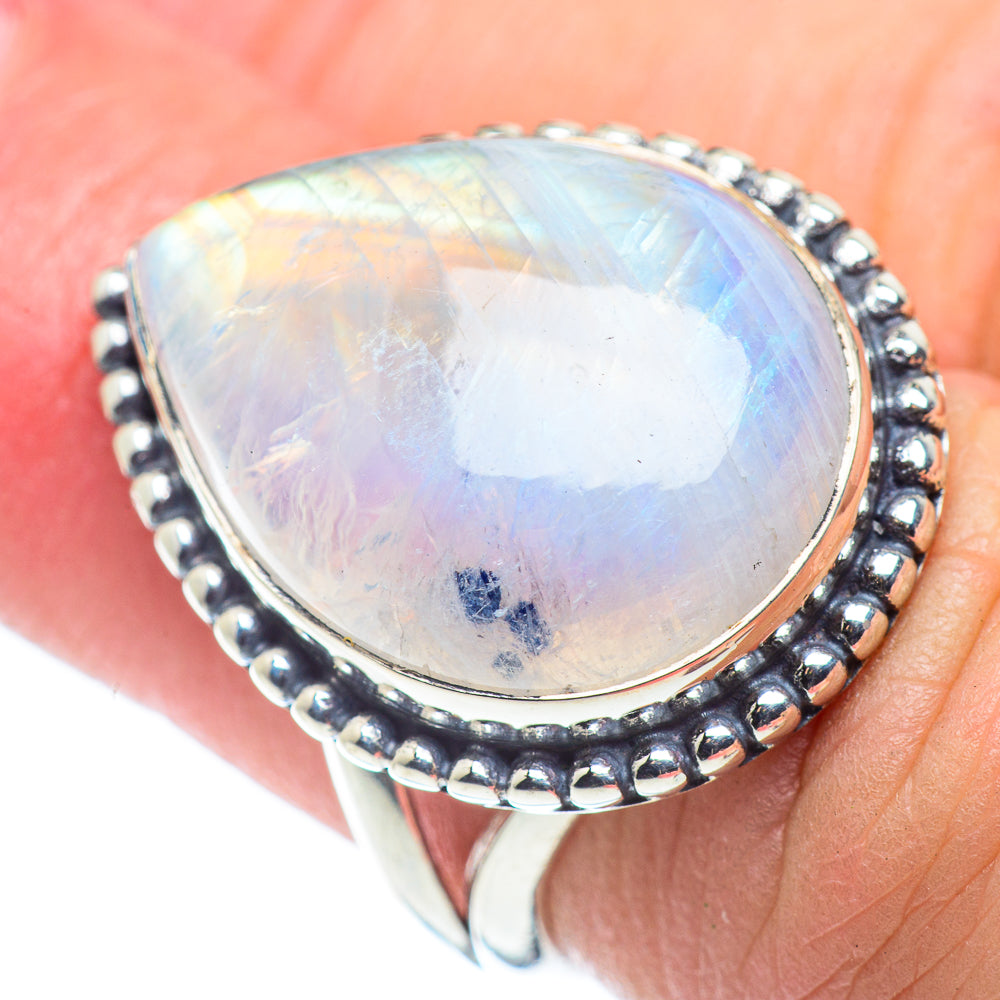 Rainbow Moonstone Rings handcrafted by Anasilvercos - RING57647