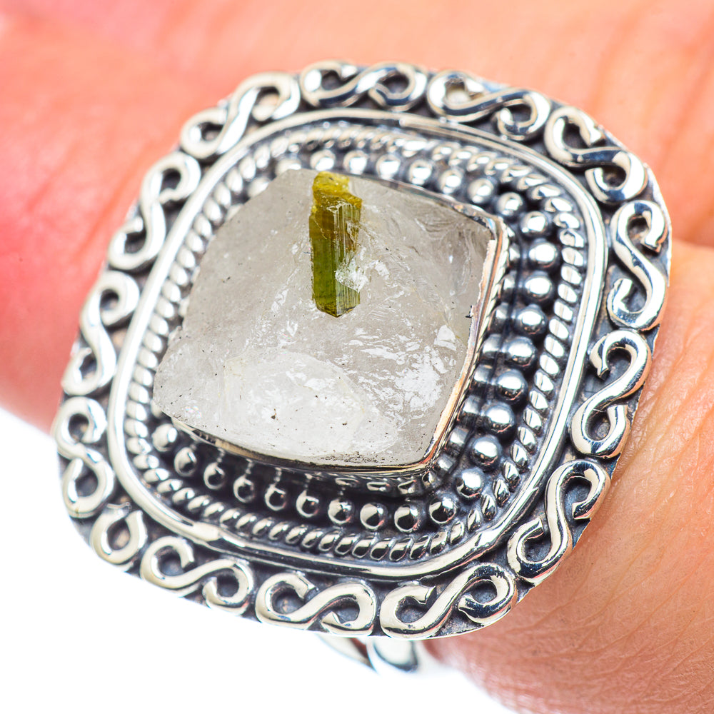 Green Tourmaline In Quartz Rings handcrafted by Anasilvercos - RING57680