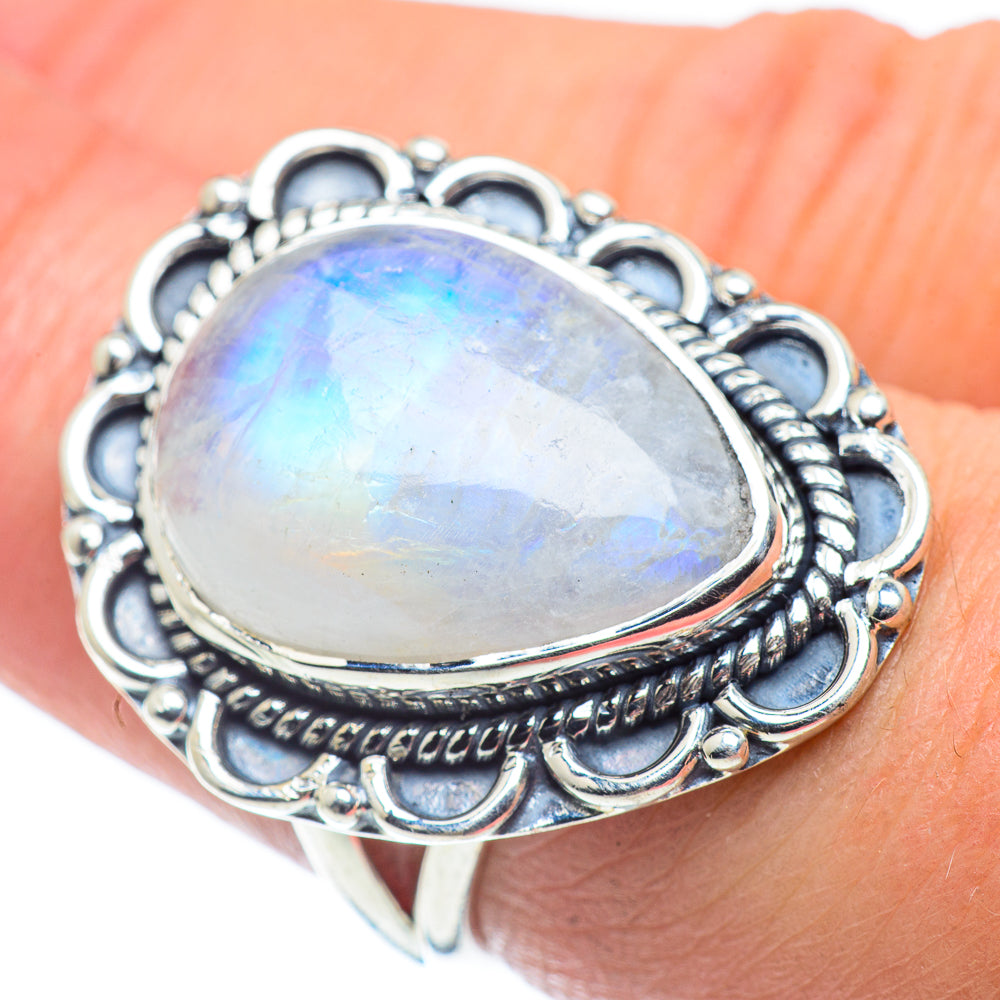 Rainbow Moonstone Rings handcrafted by Anasilvercos - RING57727