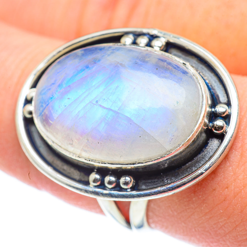 Rainbow Moonstone Rings handcrafted by Anasilvercos - RING57773