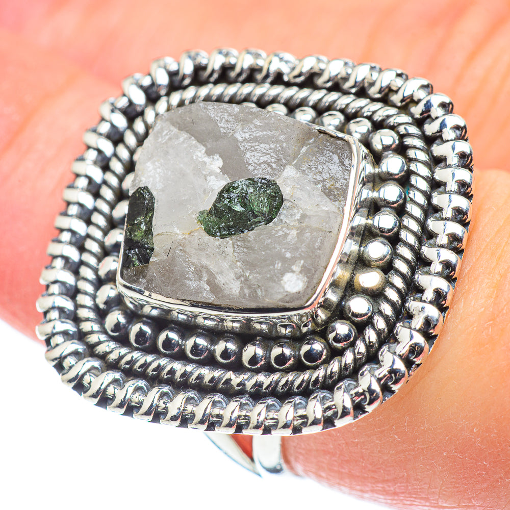 Green Tourmaline In Quartz Rings handcrafted by Anasilvercos - RING57774
