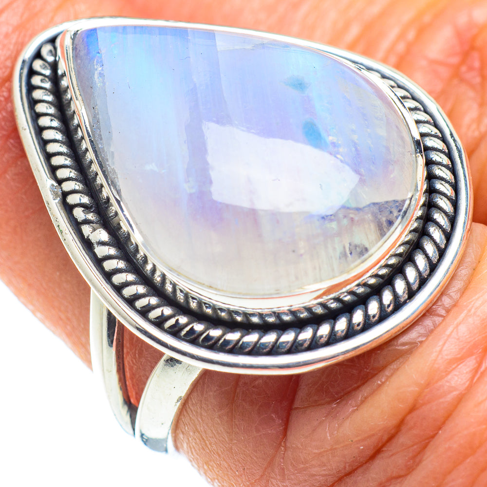 Rainbow Moonstone Rings handcrafted by Anasilvercos - RING57851