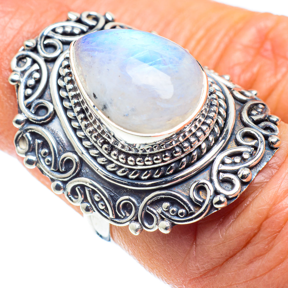Rainbow Moonstone Rings handcrafted by Anasilvercos - RING57857