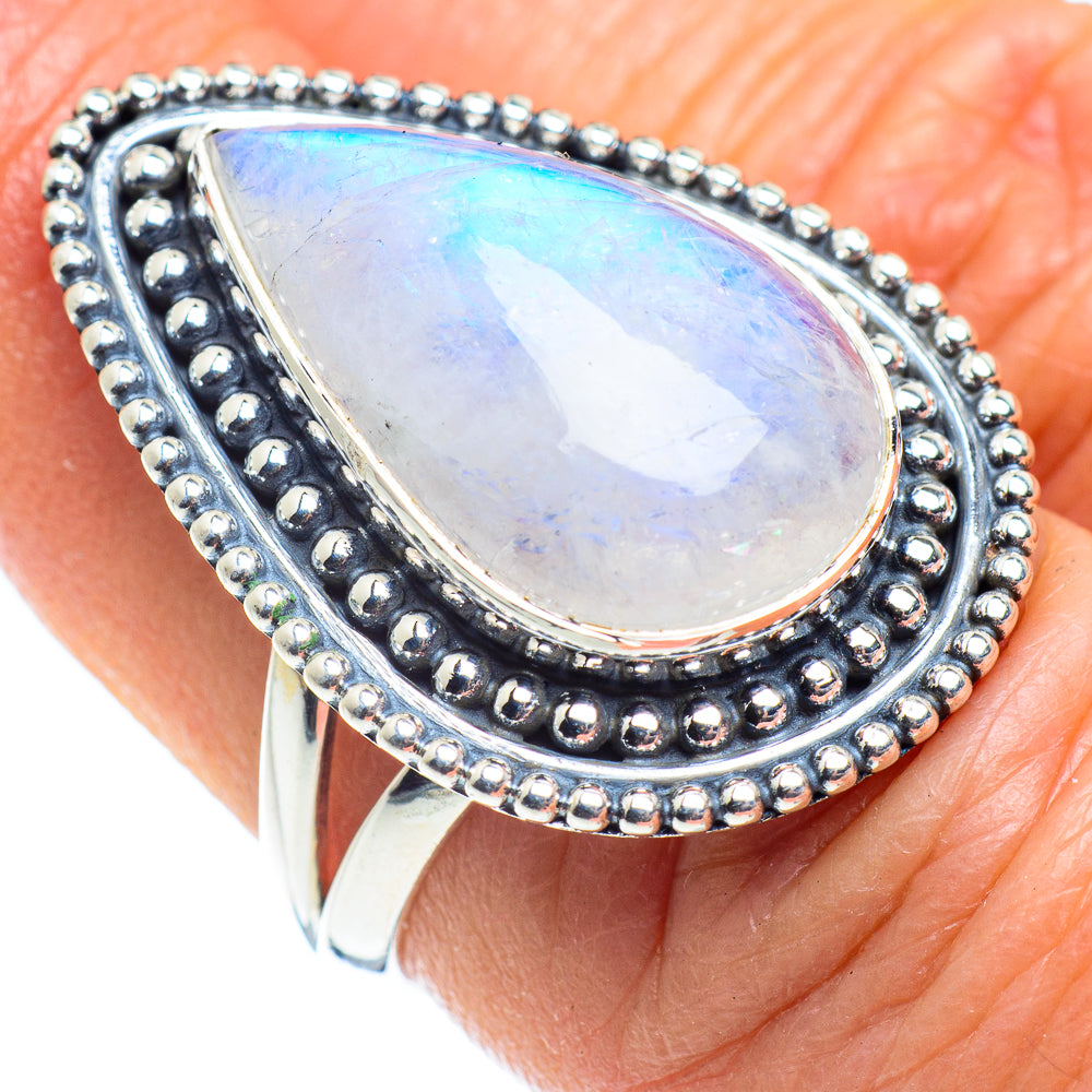 Rainbow Moonstone Rings handcrafted by Anasilvercos - RING57871