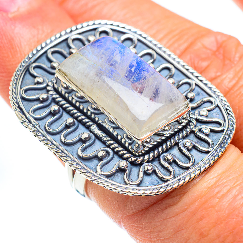Rainbow Moonstone Rings handcrafted by Anasilvercos - RING57877