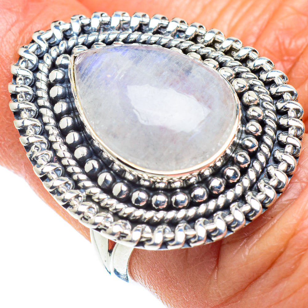 Rainbow Moonstone Rings handcrafted by Anasilvercos - RING57888