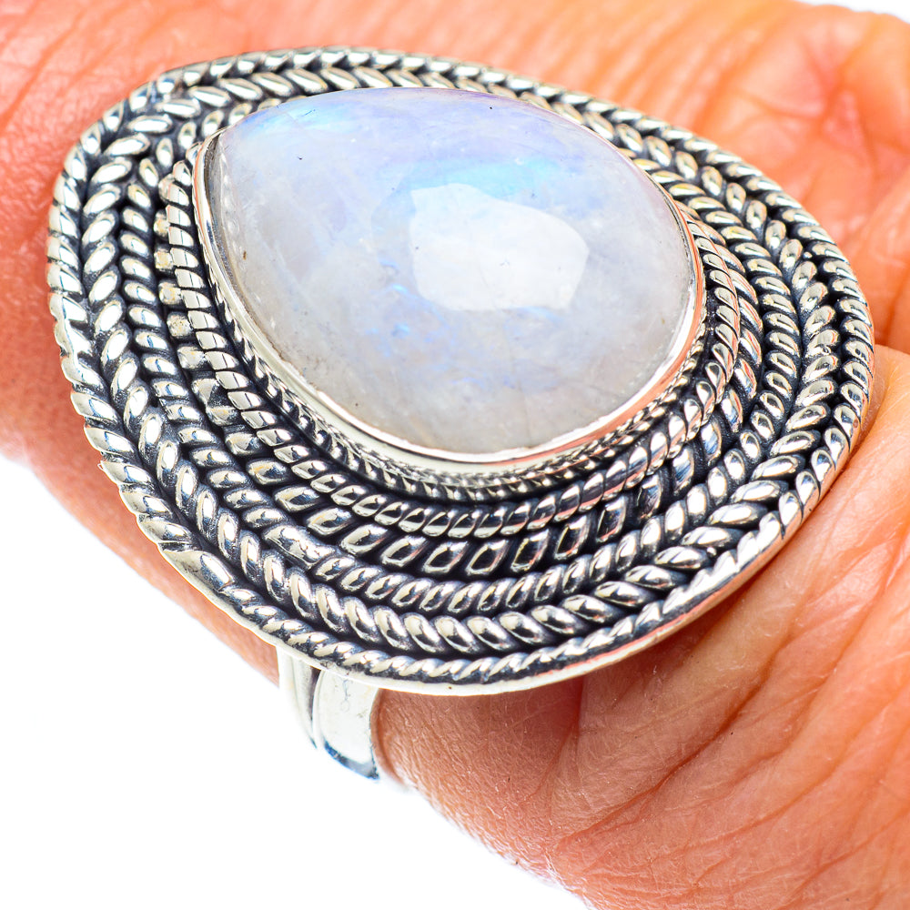 Rainbow Moonstone Rings handcrafted by Anasilvercos - RING57892
