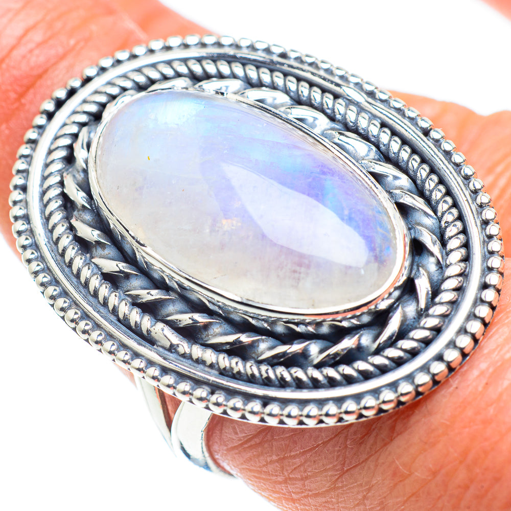 Rainbow Moonstone Rings handcrafted by Anasilvercos - RING57956