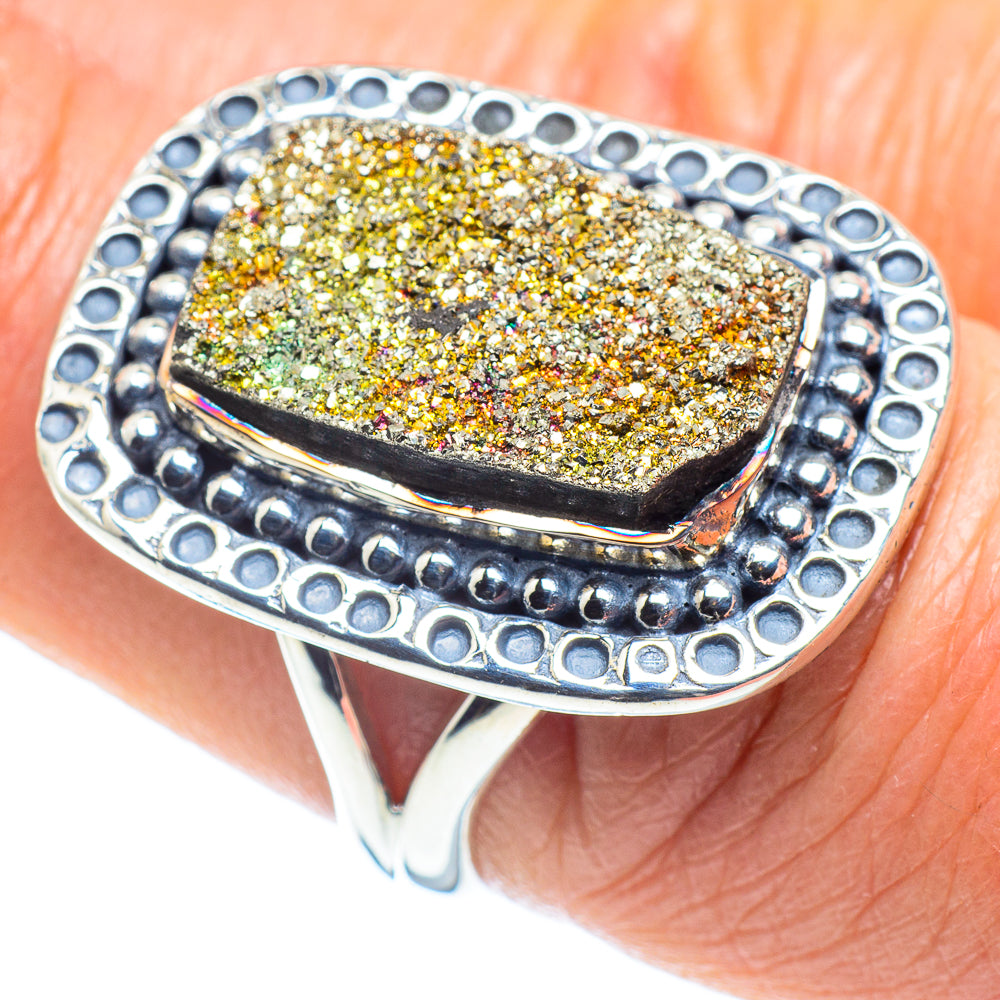 Spectro Pyrite Druzy Rings handcrafted by Anasilvercos - RING57976
