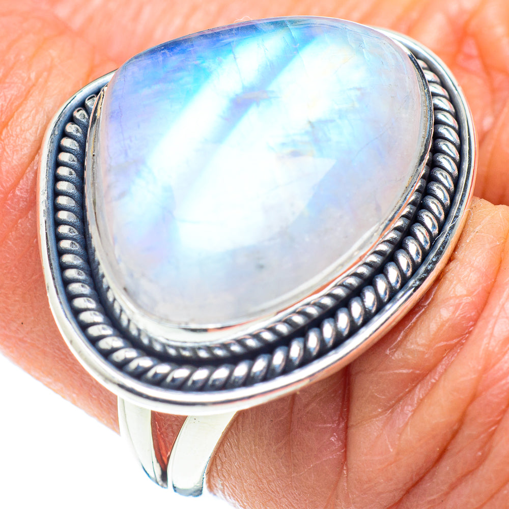 Rainbow Moonstone Rings handcrafted by Anasilvercos - RING57982