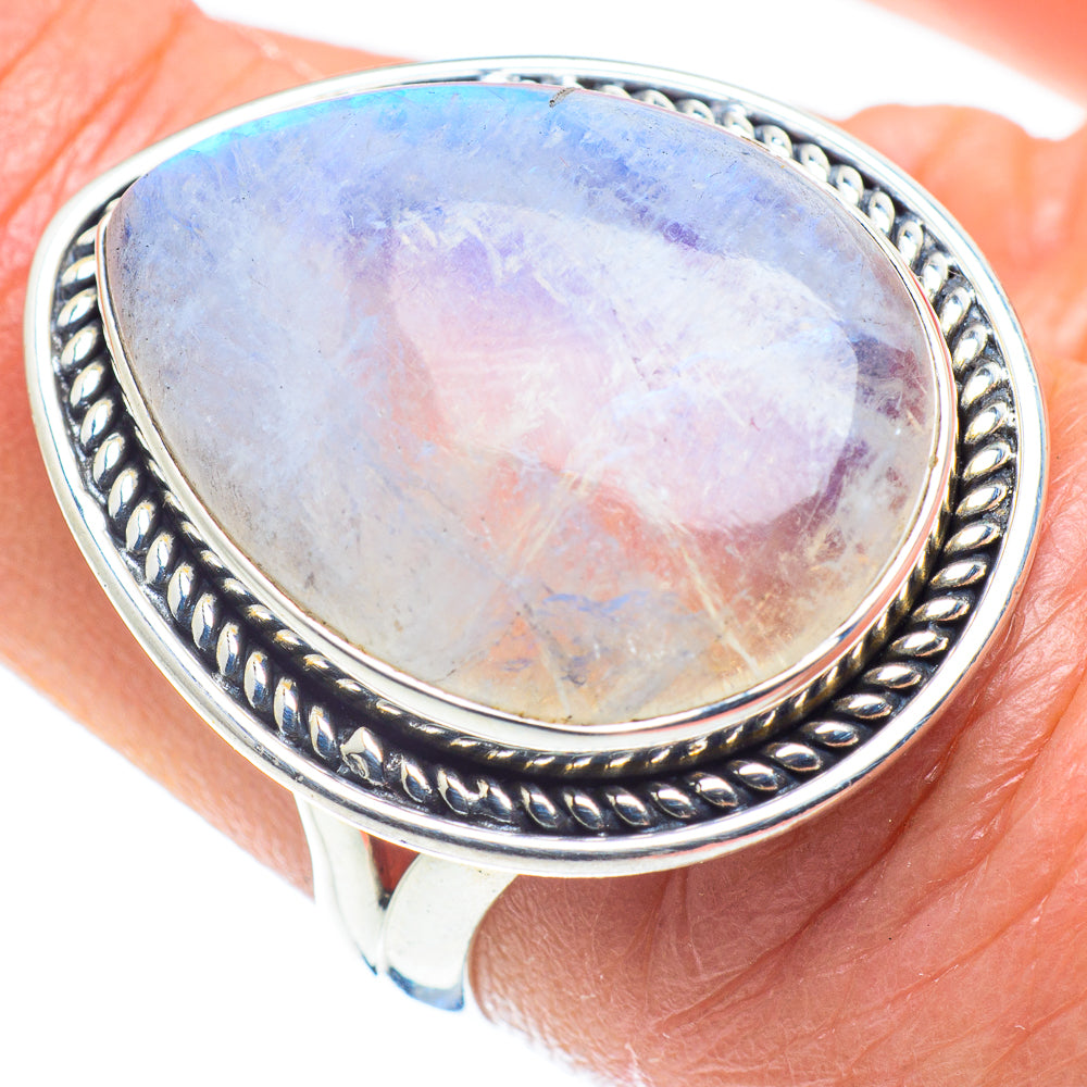 Rainbow Moonstone Rings handcrafted by Anasilvercos - RING57987
