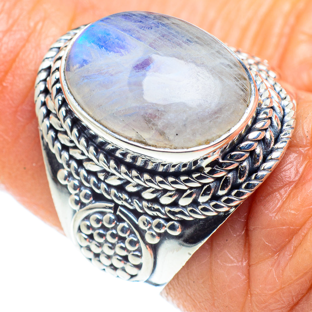 Rainbow Moonstone Rings handcrafted by Anasilvercos - RING58023