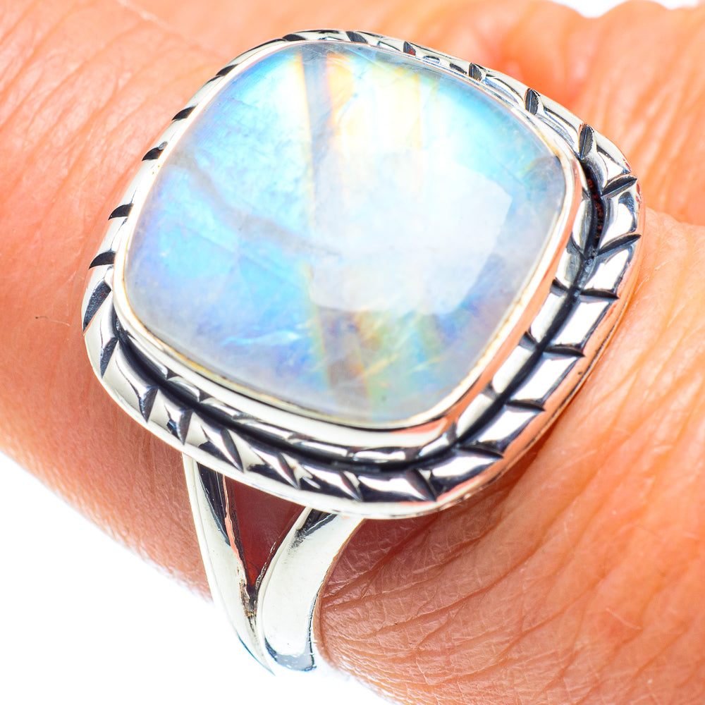 Rainbow Moonstone Rings handcrafted by Anasilvercos - RING58029