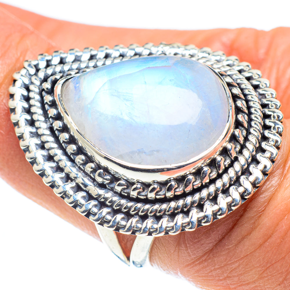 Rainbow Moonstone Rings handcrafted by Anasilvercos - RING58418