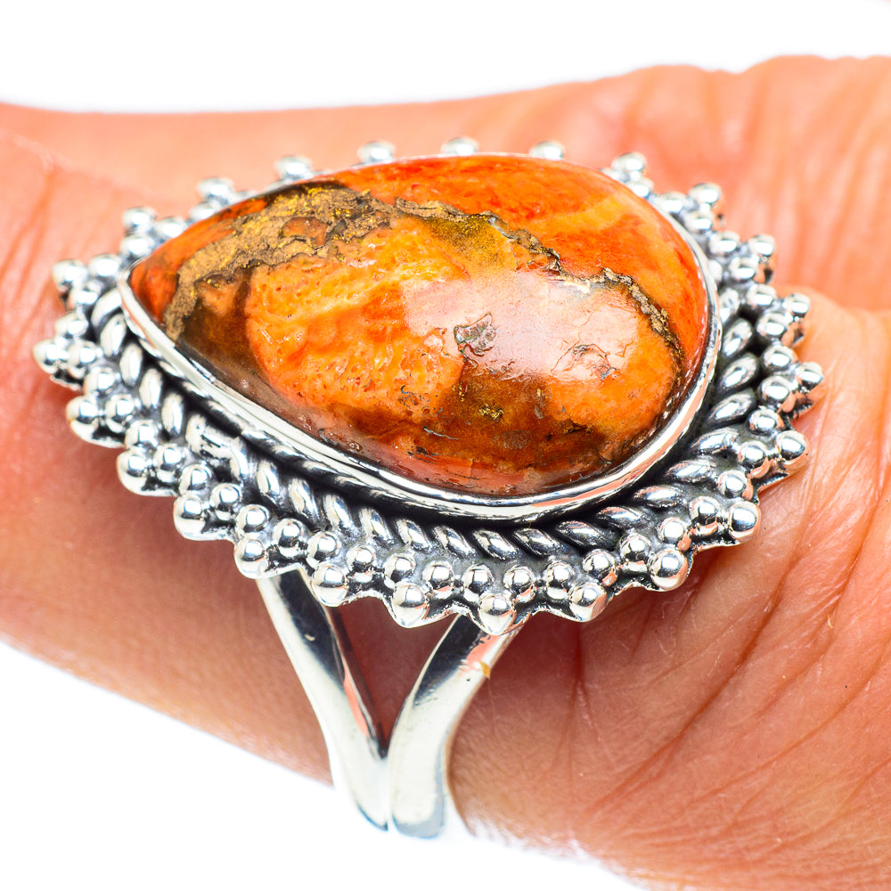 Orange Copper Composite Turquoise Rings handcrafted by Anasilvercos - RING58474