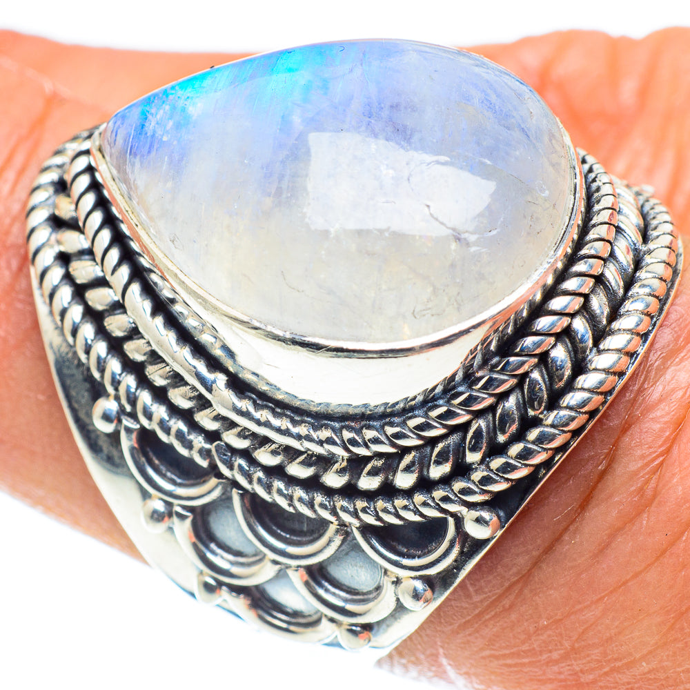 Rainbow Moonstone Rings handcrafted by Anasilvercos - RING58485