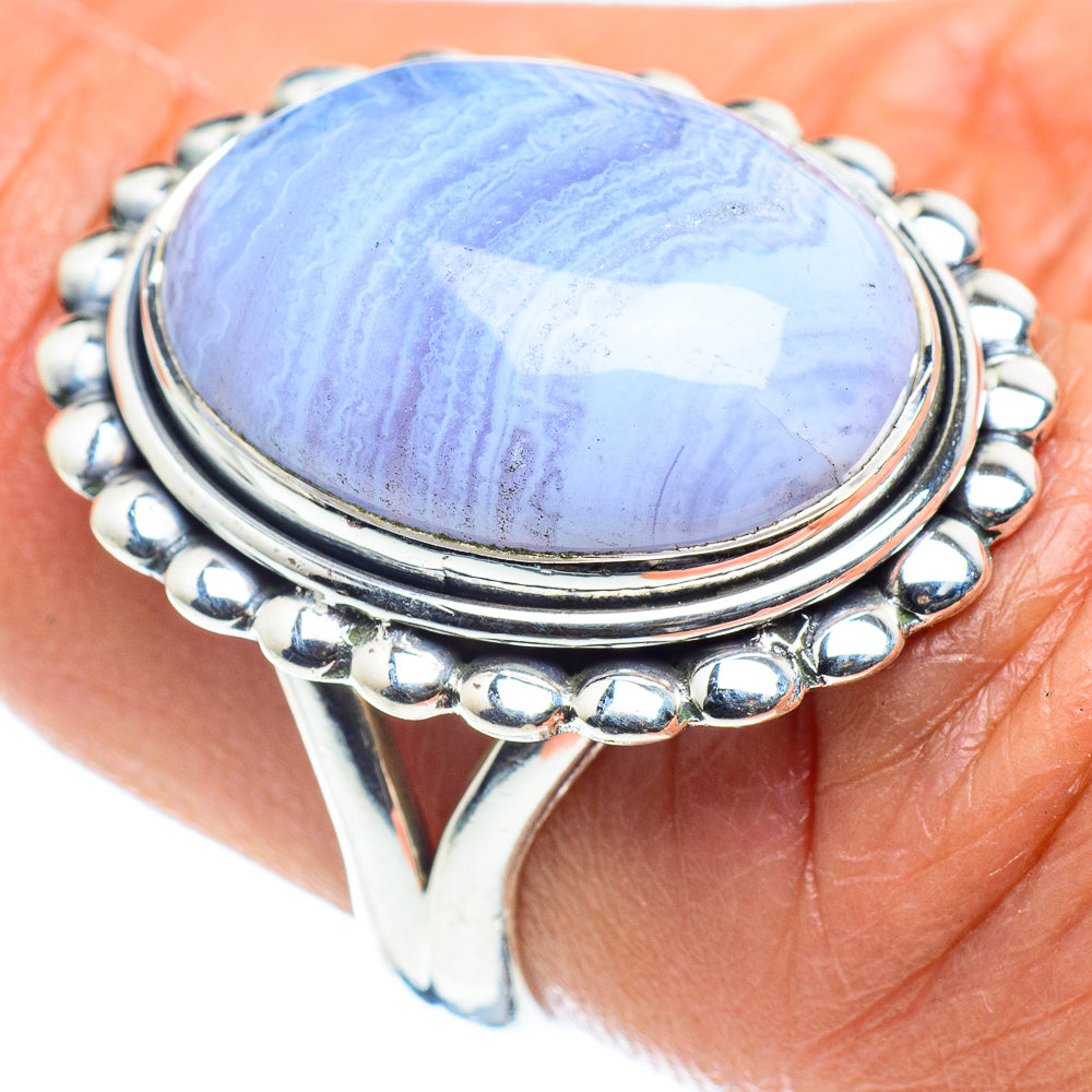 Blue Lace Agate Rings handcrafted by Anasilvercos - RING58498