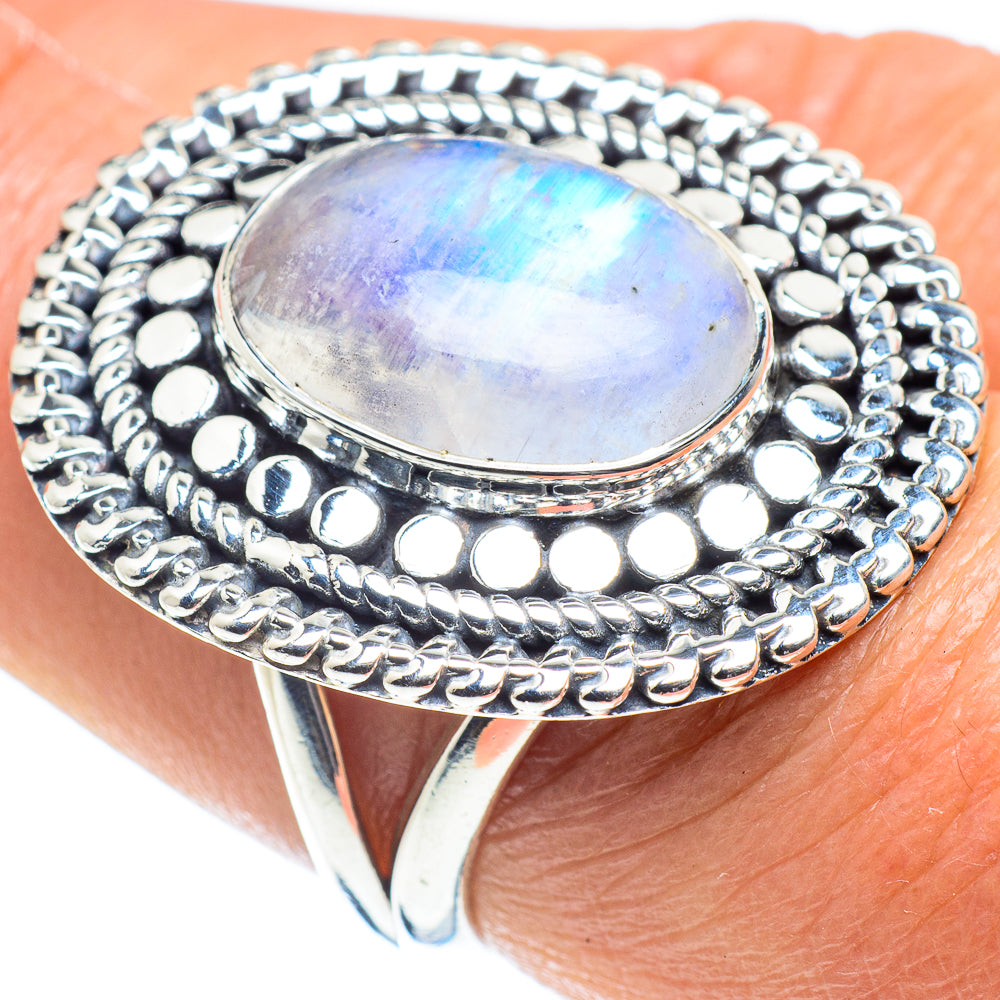 Rainbow Moonstone Rings handcrafted by Anasilvercos - RING58505