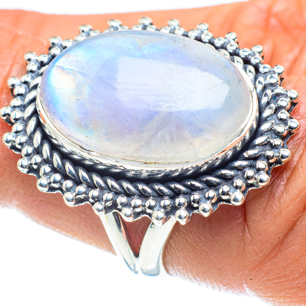 Rainbow Moonstone Rings handcrafted by Anasilvercos - RING58528