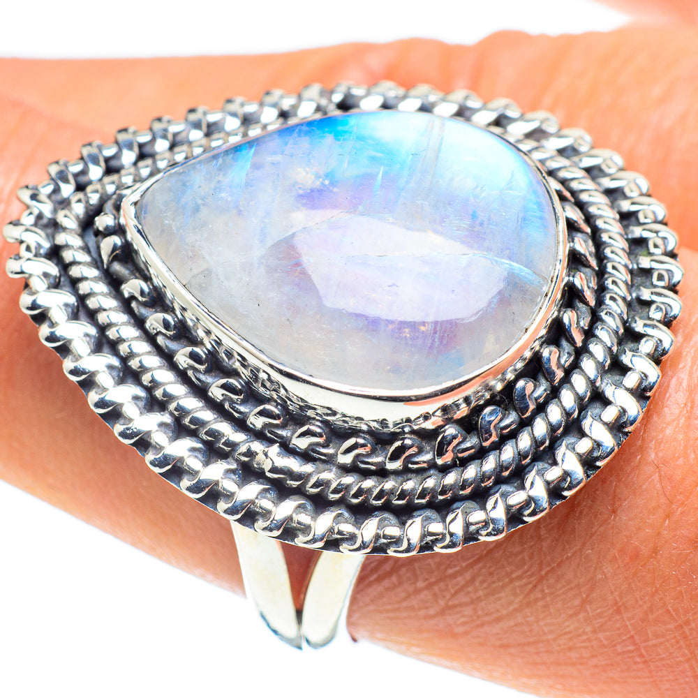 Rainbow Moonstone Rings handcrafted by Anasilvercos - RING58538