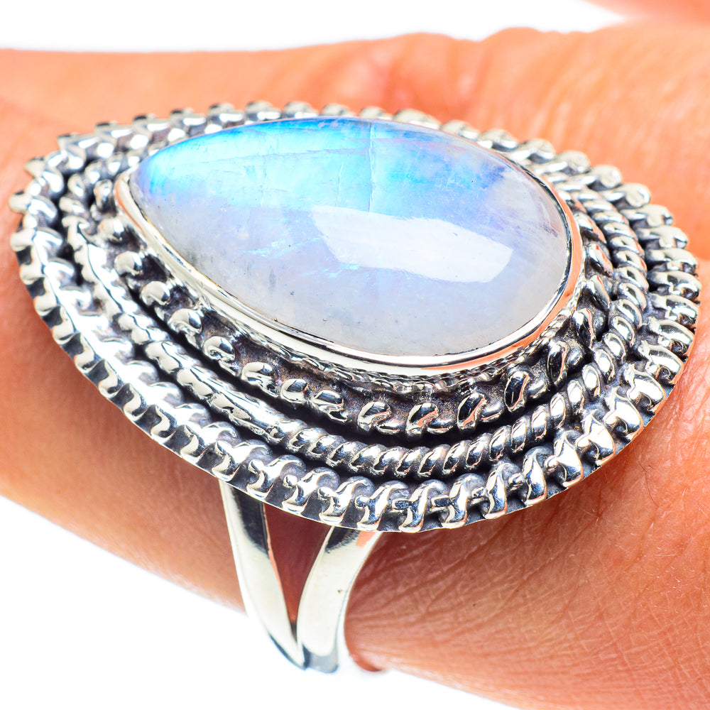 Rainbow Moonstone Rings handcrafted by Anasilvercos - RING58583
