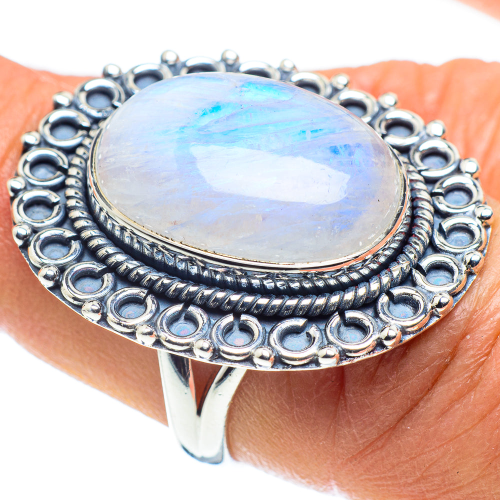 Rainbow Moonstone Rings handcrafted by Anasilvercos - RING58592