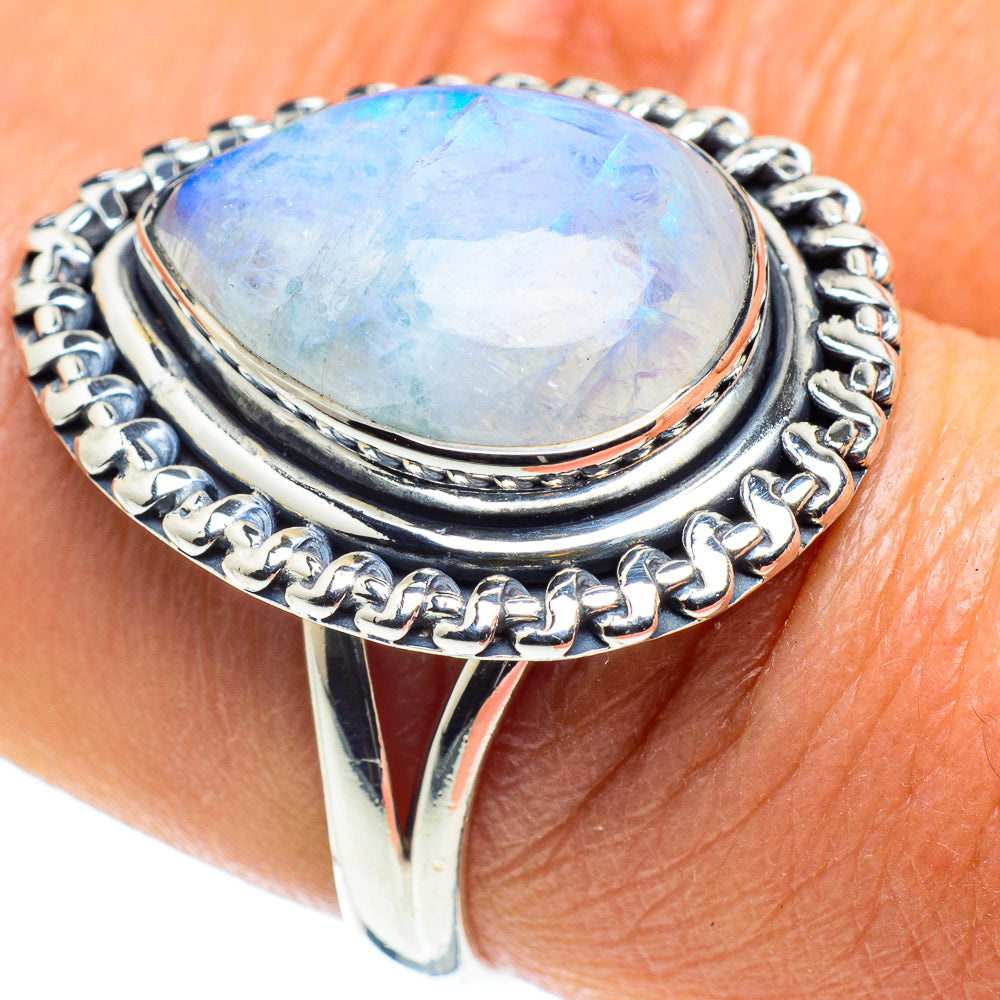 Rainbow Moonstone Rings handcrafted by Anasilvercos - RING58596