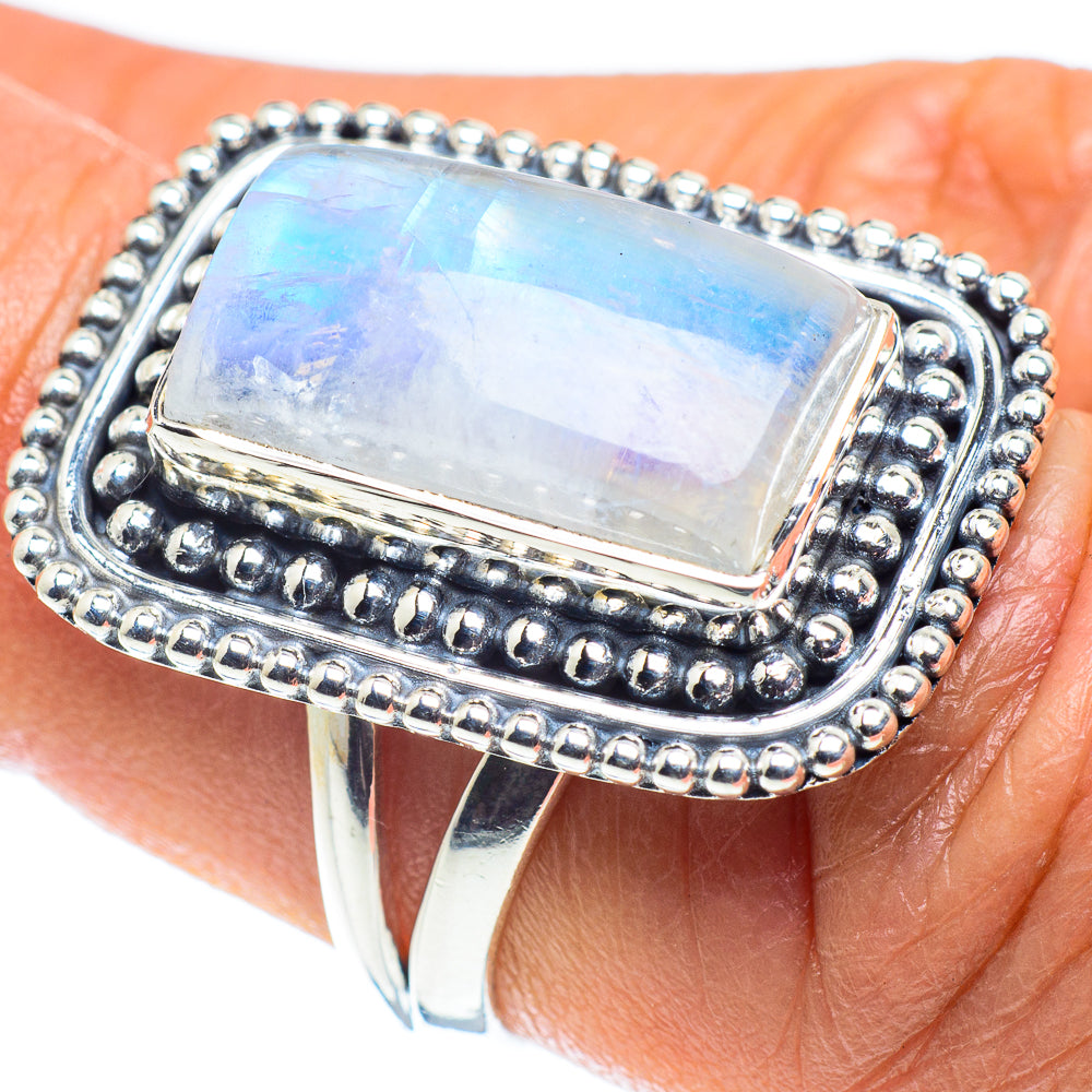 Rainbow Moonstone Rings handcrafted by Anasilvercos - RING58728