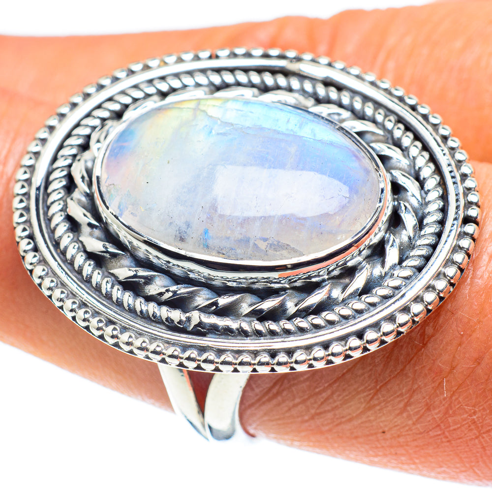 Rainbow Moonstone Rings handcrafted by Anasilvercos - RING58771