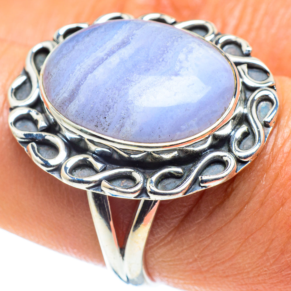 Blue Lace Agate Rings handcrafted by Anasilvercos - RING58778