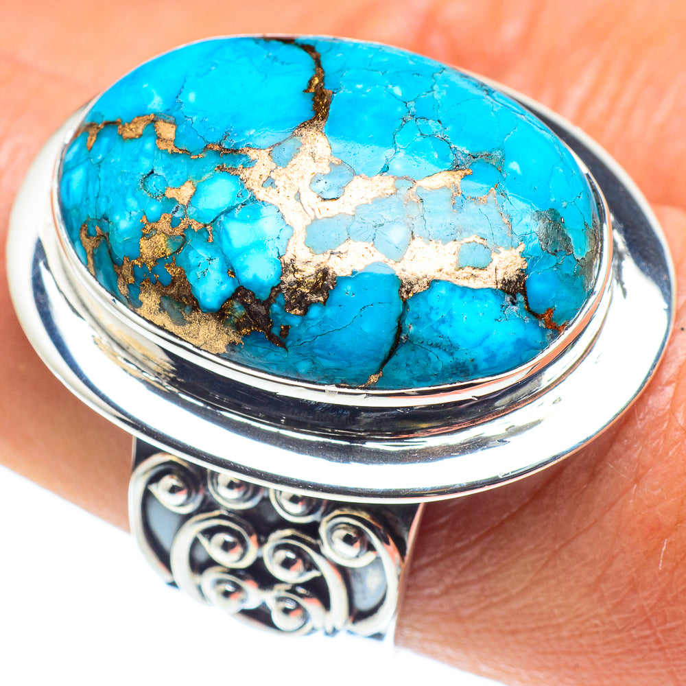 Blue Copper Composite Turquoise Rings handcrafted by Anasilvercos - RING58788