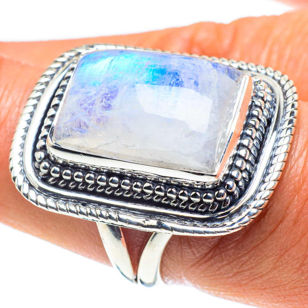 Rainbow Moonstone Rings handcrafted by Anasilvercos - RING58803
