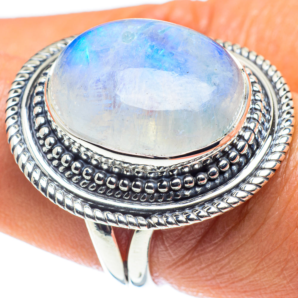 Rainbow Moonstone Rings handcrafted by Anasilvercos - RING58823