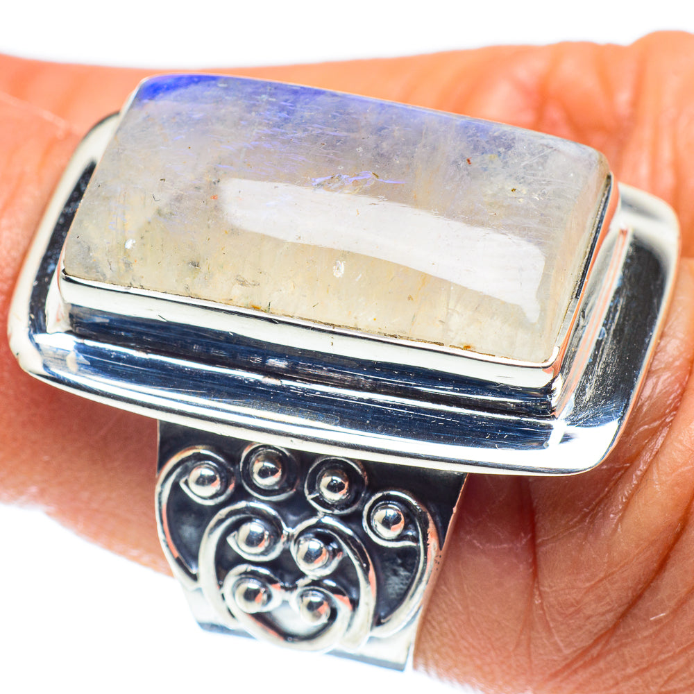 Rainbow Moonstone Rings handcrafted by Anasilvercos - RING58837