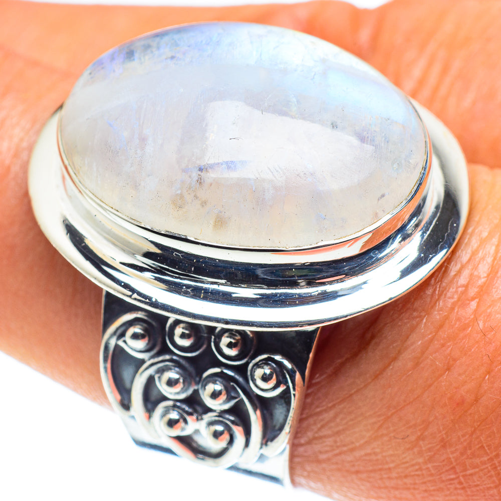 Rainbow Moonstone Rings handcrafted by Anasilvercos - RING58857